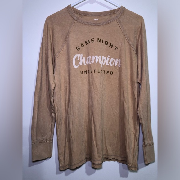 aerie Tops - AERIE Long Sleeve Tee Size XS, Tan Color, “GAME NIGHT CHAMPION UNDEFEATE…